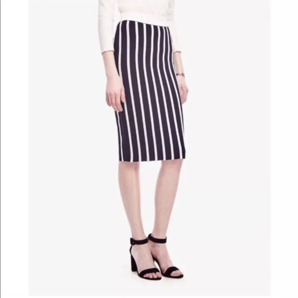 Ann Taylor New Navy/White Stripped Pencil Skirt